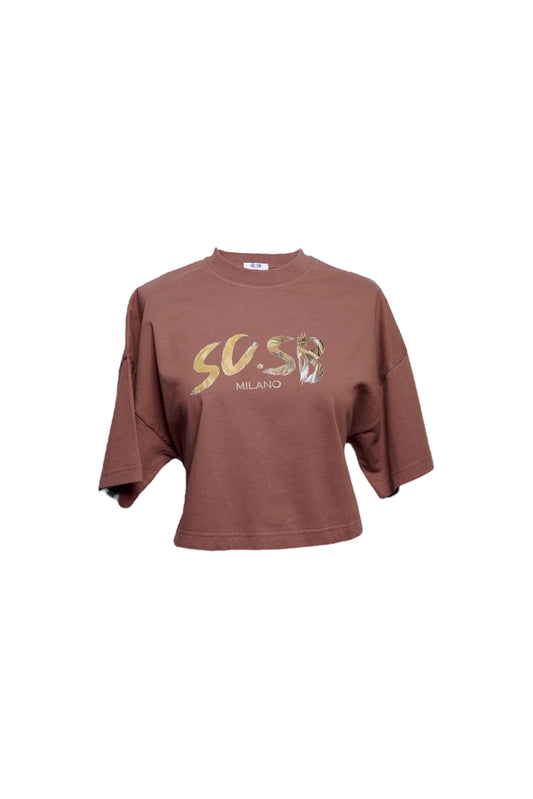 logo cropped oversize Tee mokka